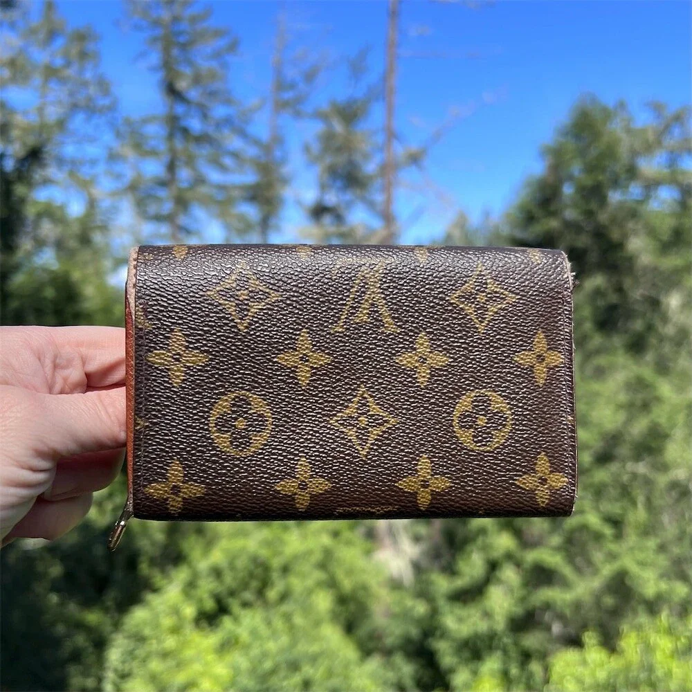 VINTAGE Louis Vuitton Bifold Wallet Brown Monogram Zip Coin Pocket AUTHENTIC